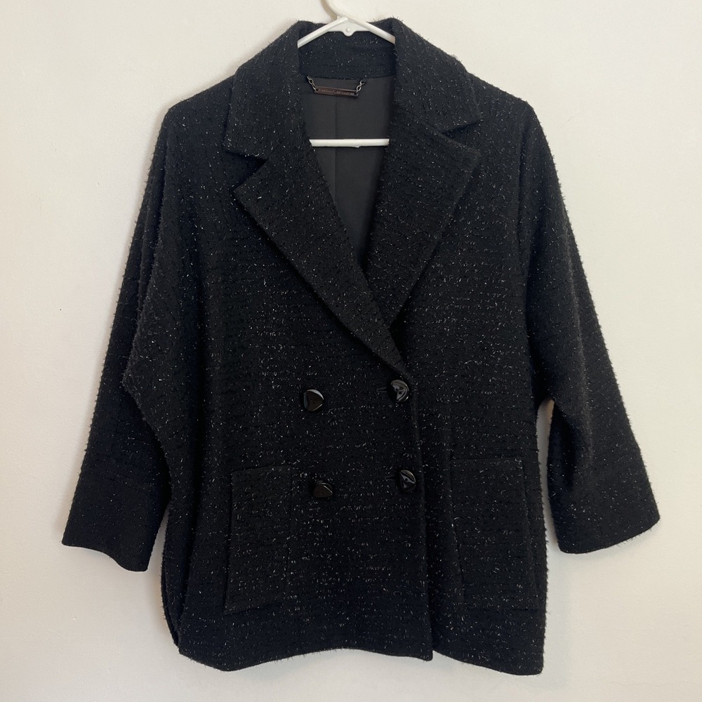 Diane von Furstenberg Black Blazer Jacket Silver Size 2 Double Breasted Kimono‎